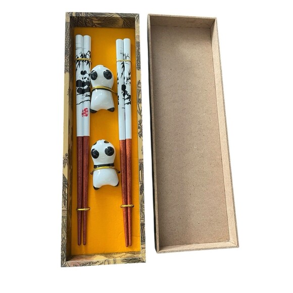 Authentic Chinese Wooden Chopsticks Set with Panda Holders  New in box - Picture 7 of 10